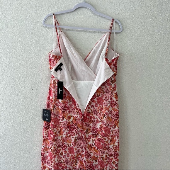 Lulus Always Enchanting Pink Floral Metallic Ruffled High-Low Dress Size Large - Picture 15 of 16